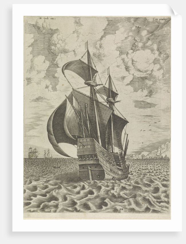 Warship towards the harbor by Hieronymus Cock