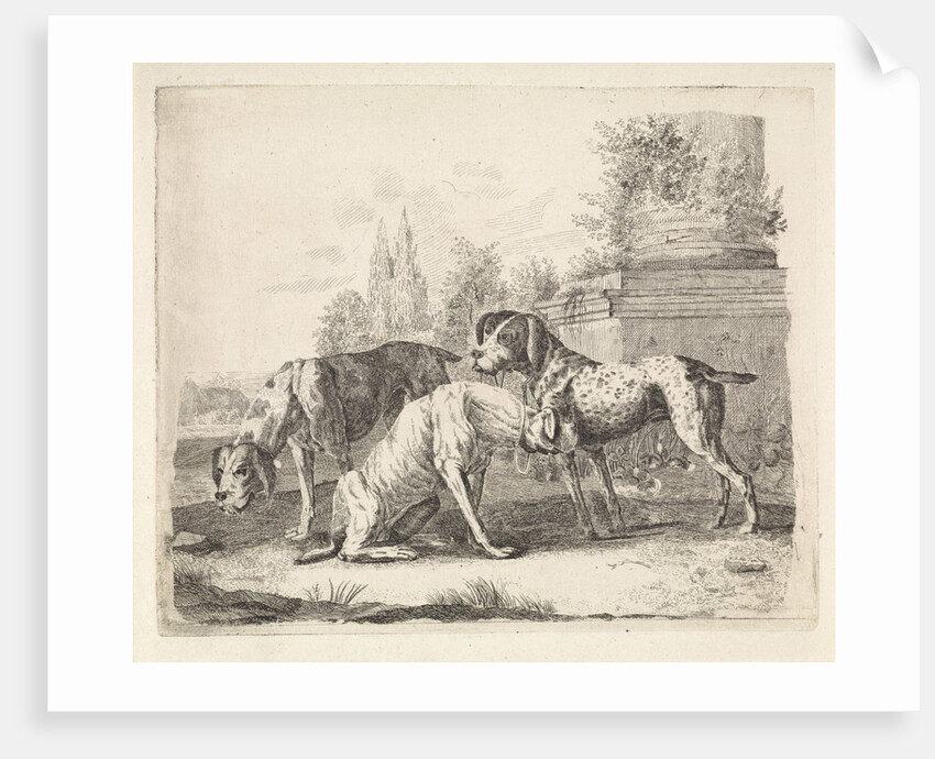 Three dogs at the foot of a pillar by William Bikker-Top