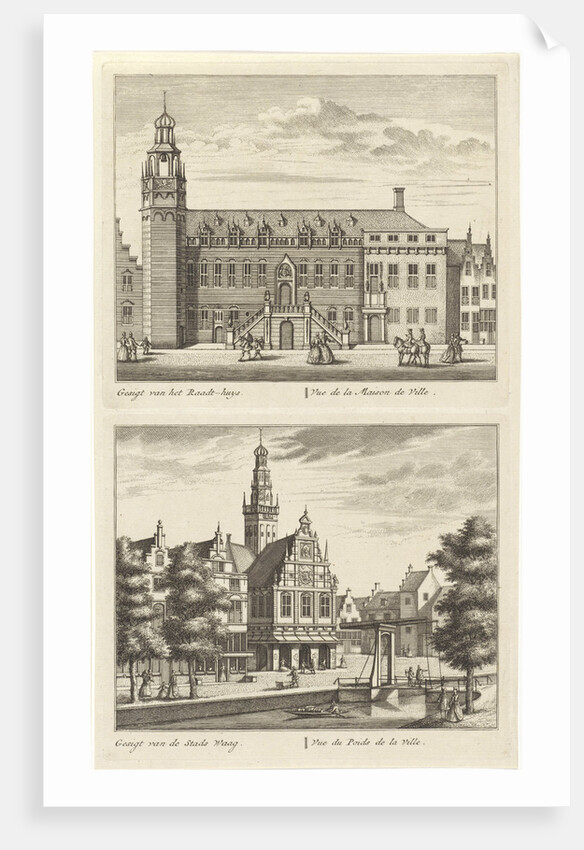 Two views in Alkmaar with the City Hall and de waag, The Netherlands by Abraham Rademaker