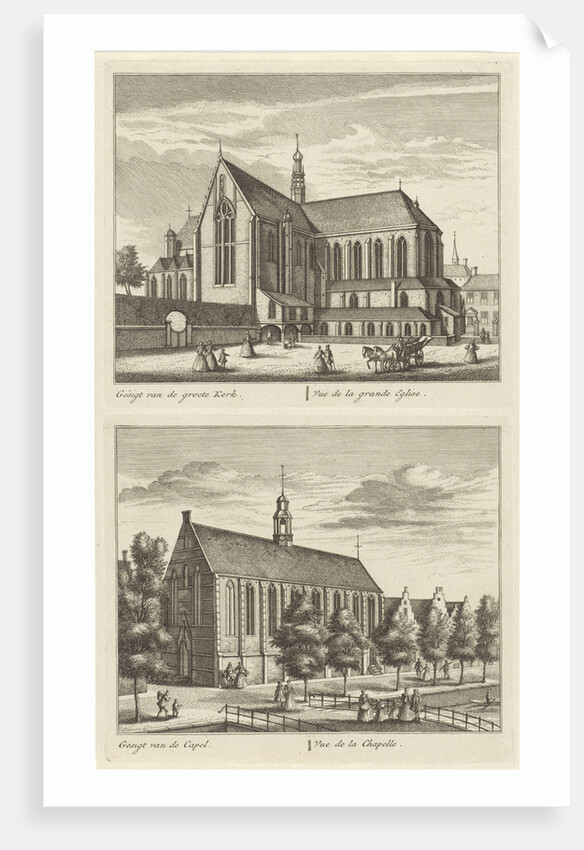 Two views in Alkmaar with the Great Church and the Chapel Church, The Netherlands by Abraham Rademaker