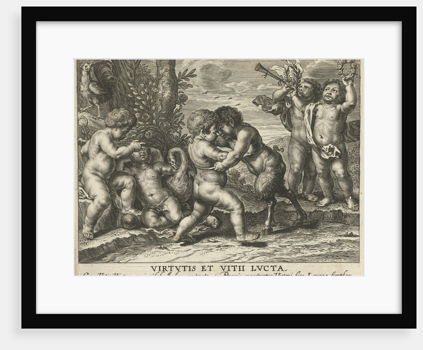 Allegory with combat between putto satyr and child as virtue and vice by Peter van Lint