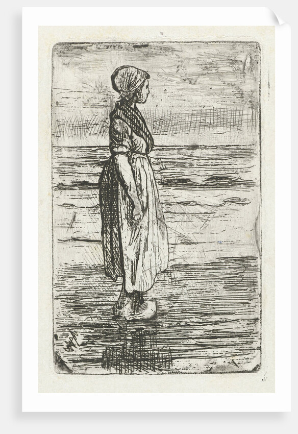 Standing woman on the beach by Jozef Israëls