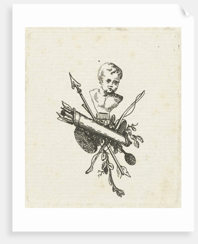 Vignette with bust of Amor, bows and arrows and quiver by Willem Bilderdijk