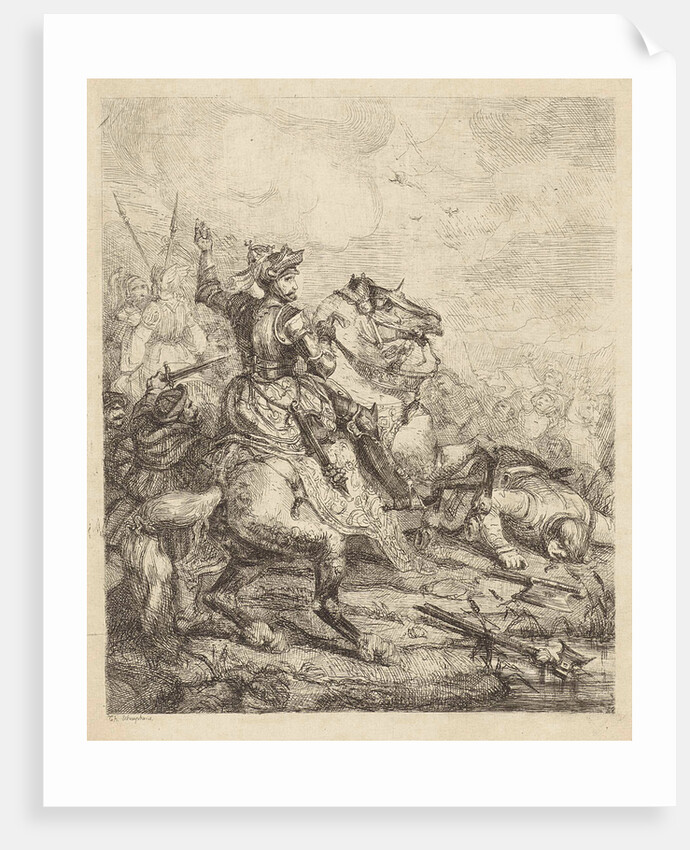 Henry II, Holy Roman Emperor on horseback in battle by Theodoor Schaepkens