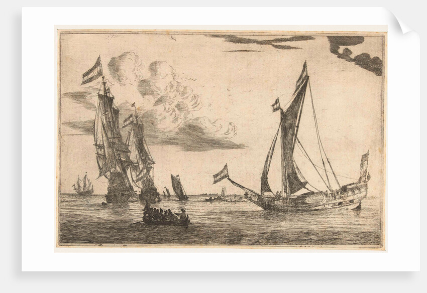 Two warships and a yacht by Reinier Nooms