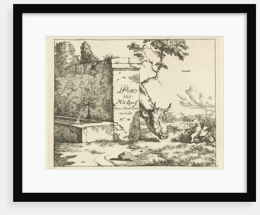 Grazing cattle behind wall by Pieter Schenk II