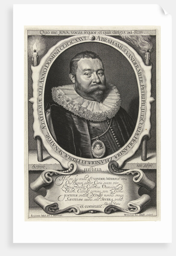 Portrait of Abraham van der Meer at the age of 42 with miniature portrait of his wife Maria van den Corput at the age of 23 by Gerardus Joannes Vossius