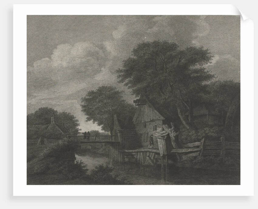 Village with wooden houses by a river by Lambertus Antonius Claessens