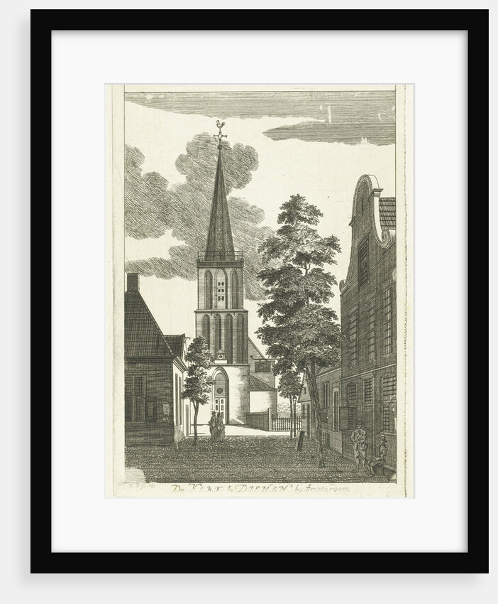 Village scene with church in Diemen by Hendrik Berg