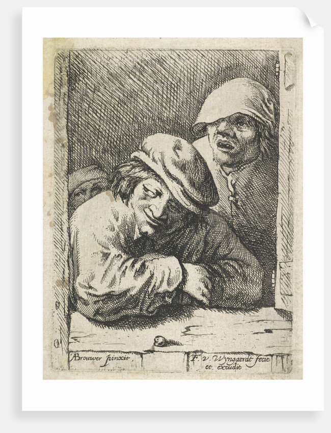 Three farmers at a window by Frans van den Wijngaerde