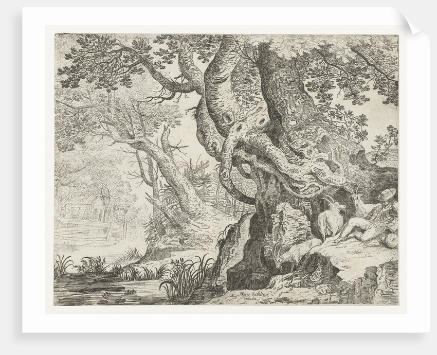 Sleeping Shepherd near a big tree, Roelandt Savery by Marcus Christoph Sadeler
