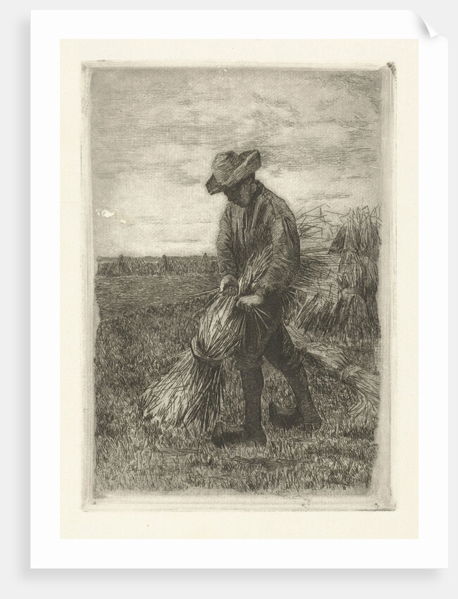 Man binds sheaf on field with corn by Johanna Henriëtte Besier