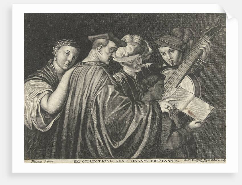 Three men, woman and boy singing and playing musical instruments by Hendrick Danckerts