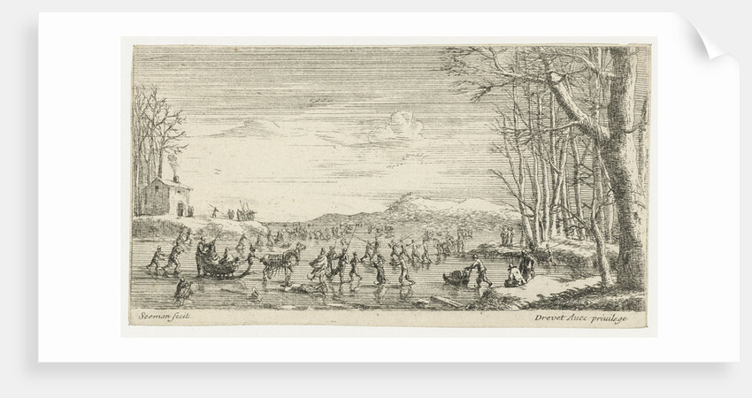 Frozen river with skaters by Pierre Drevet