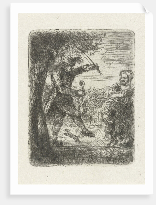 Street musician with violin and dancing dog by Jan Chalon