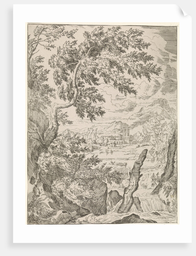 Waterfall with stump by Anonymous