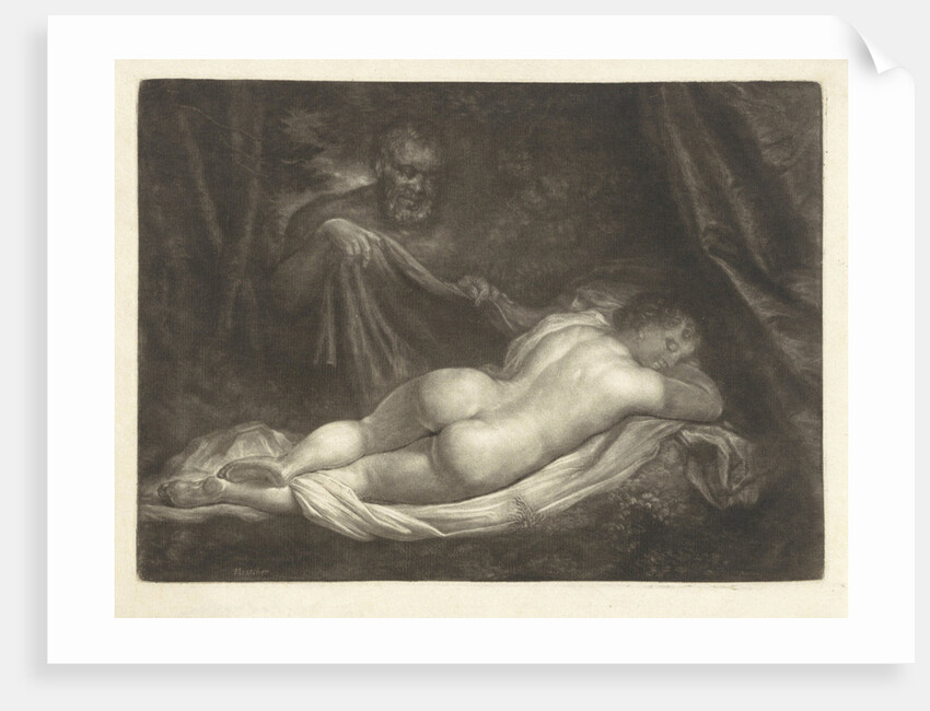 Sater spy a sleeping nymph by Caspar Netscher