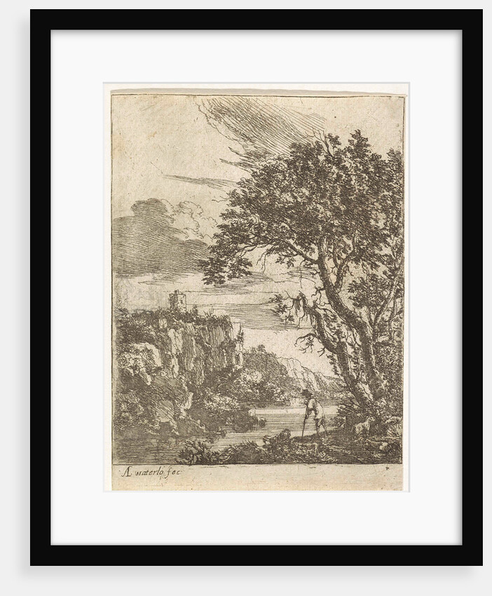 goatherd on the banks of a river by Anthonie Waterloo
