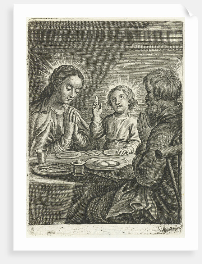 Holy Family praying before meals by Cornelis Galle II