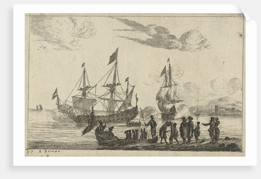 Harbour Scene with a landing boat by Reinier Nooms