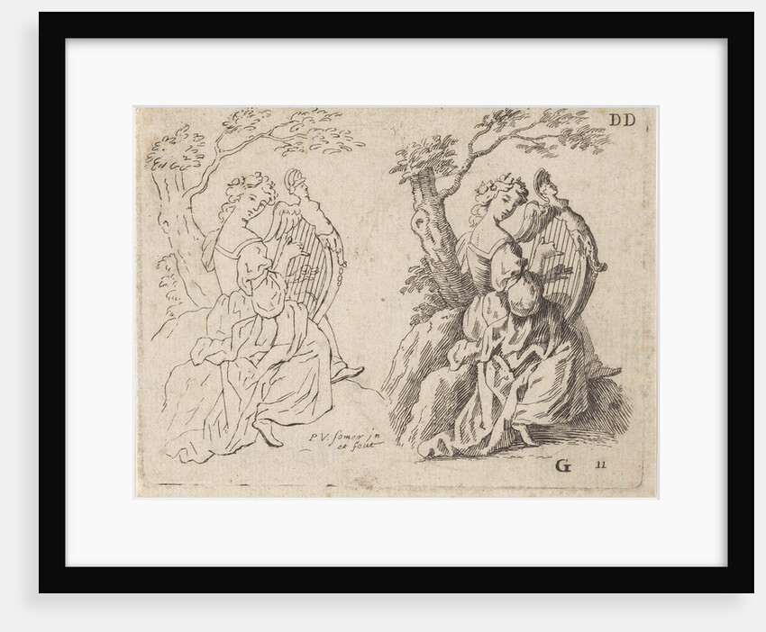 Study Journal Harp playing woman by Paul van Somer II