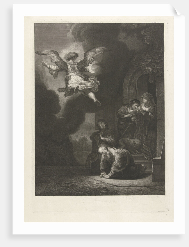 The angel leaves Tobias and his family by Rembrandt Harmensz. van Rijn