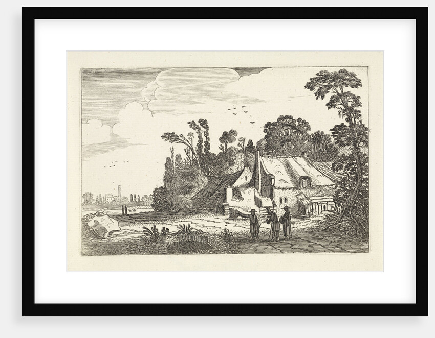 Figures on a country road near a farm by Jan van de Velde II