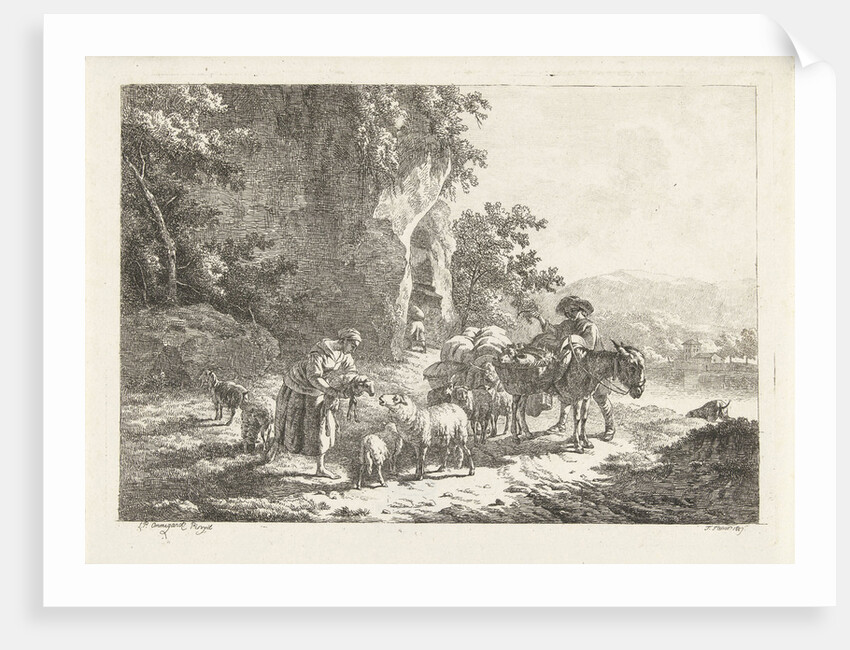 Shepherds with herd near cave by Frédéric Théodore Faber