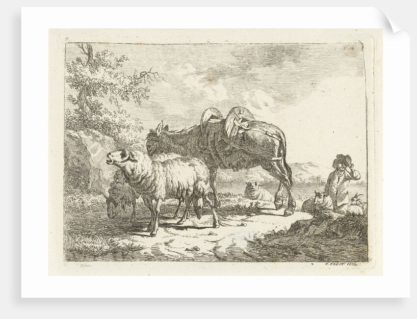 Shepherd with sheep and a donkey by Frédéric Théodore Faber