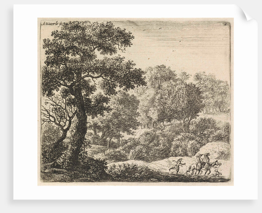 Two riders on a forest path, Anthonie Waterloo by Josua & Reinier II Ottens