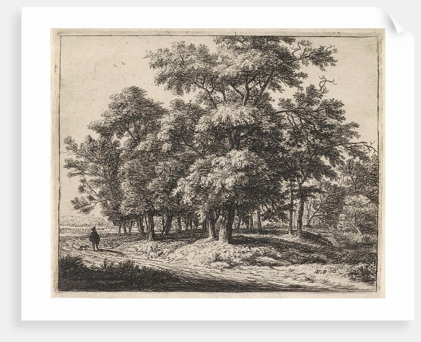 Man with dog in a forest by Anthonie Waterloo