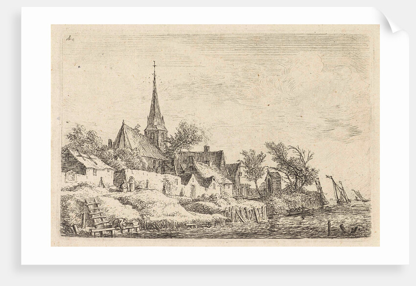 View of a village on the water, Anthonie Waterloo by Pierre François Basan