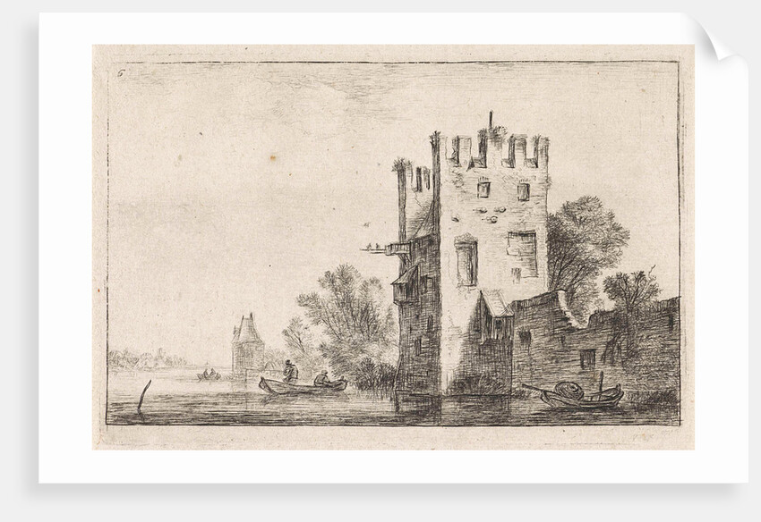 Square tower on the waterfront, Anthonie Waterloo, Justus Danckerts by Cornelis Danckerts II
