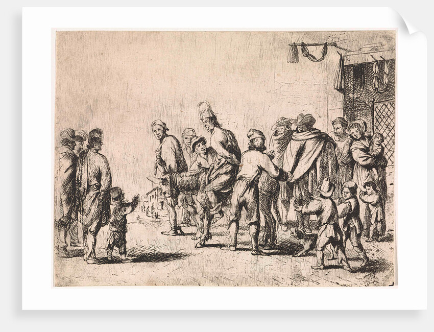 Man tied up on a donkey by Cornelis de Wael