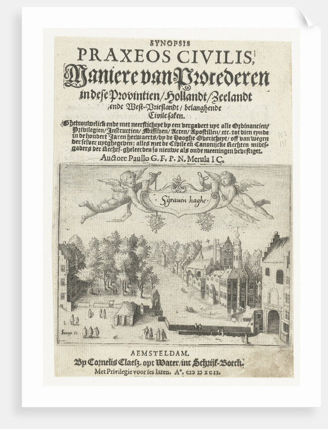 Title page of 'Maniere of Litigation' with a view on the Vijverberg and Binnenhof in The Hague by Cornelis Claesz
