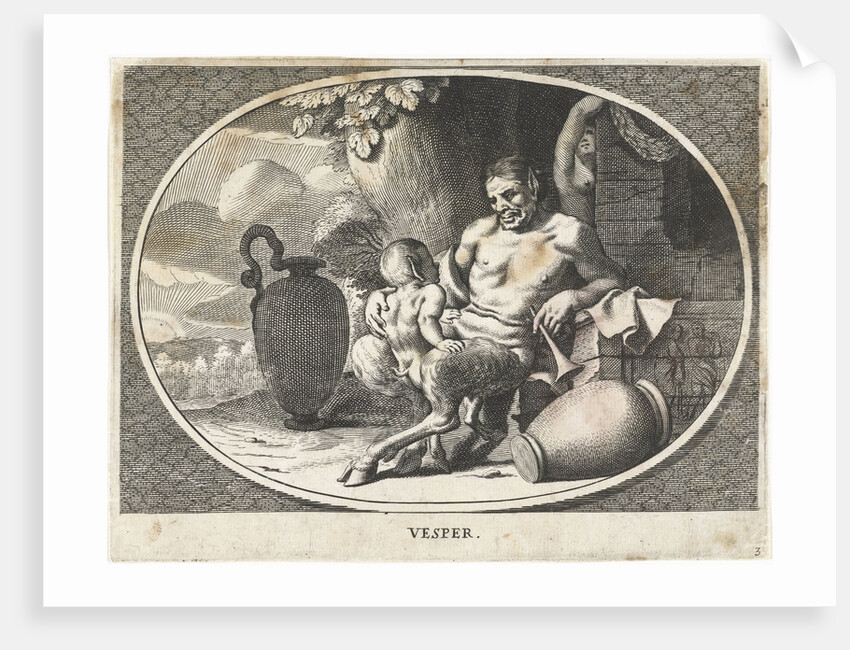 Satyr with child sit at tree by Charles Le Brun