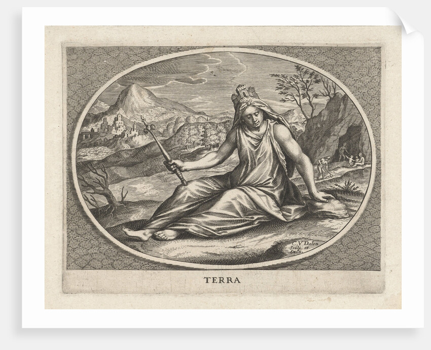 Female personification of earth element wall with crown and scepter by Cornelis van Dalen II