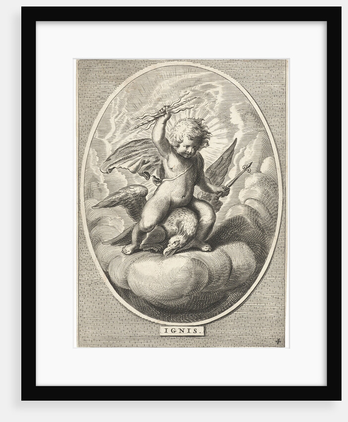 Element fire as a child with lightning bolts on back of eagle by Abraham van Diepenbeeck