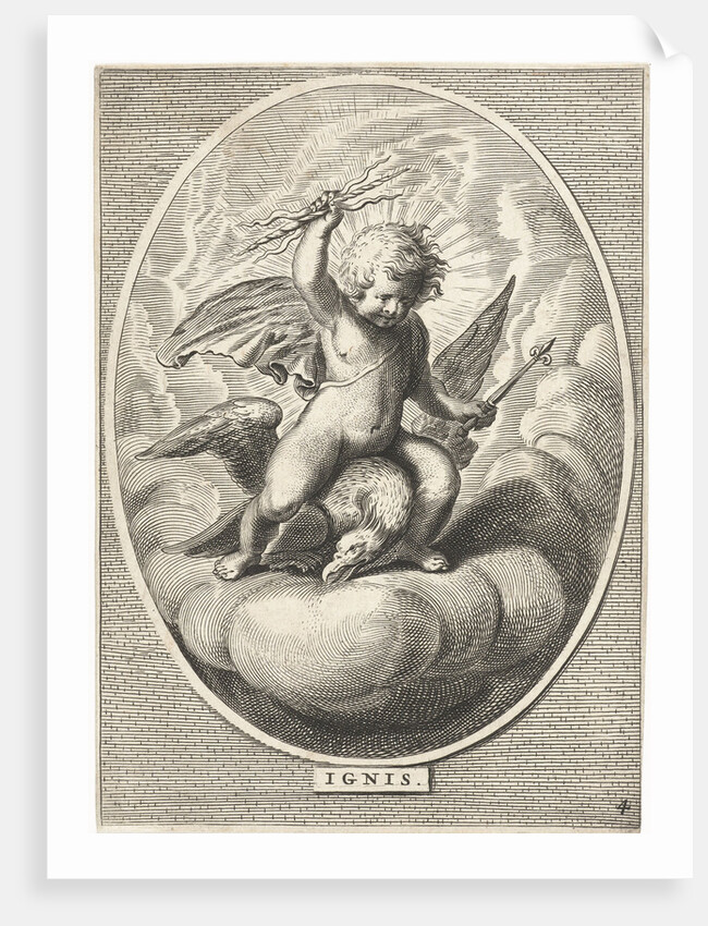 Element fire as a child with lightning bolts on back of eagle by Abraham van Diepenbeeck