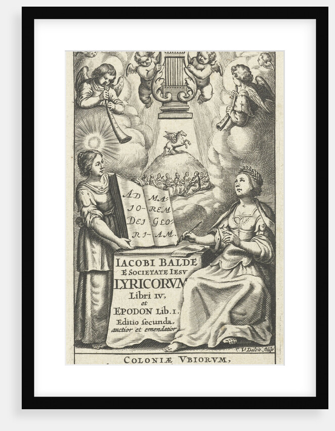 Female writes and draws inspiration from muses while angels playing musical instruments by Keizer