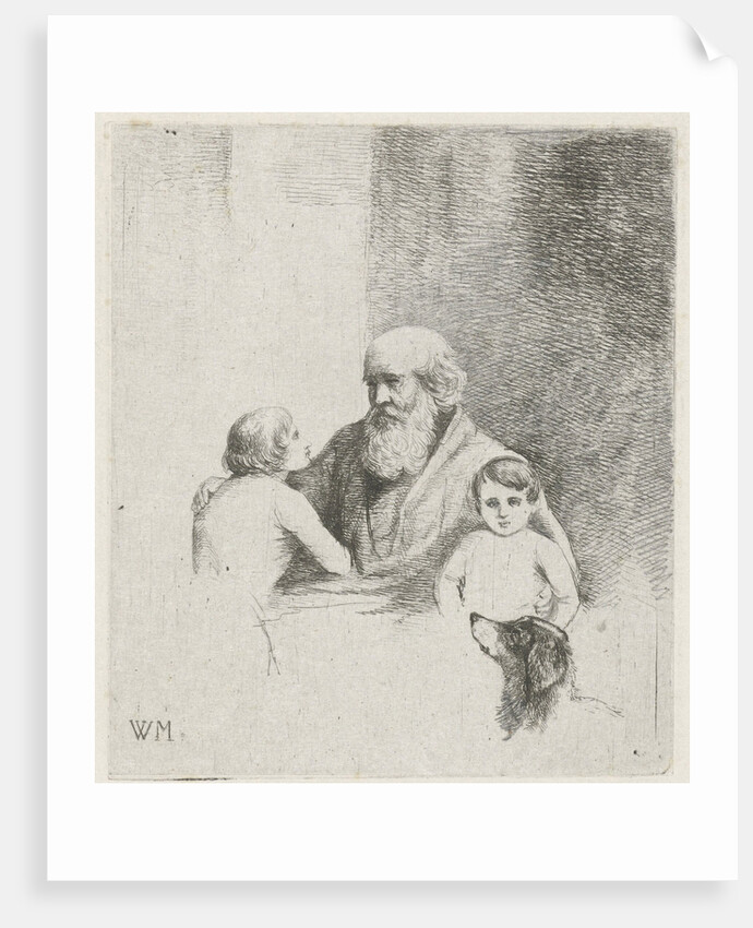 Old man with two kids and a dog by Christiaan Wilhelmus Moorrees