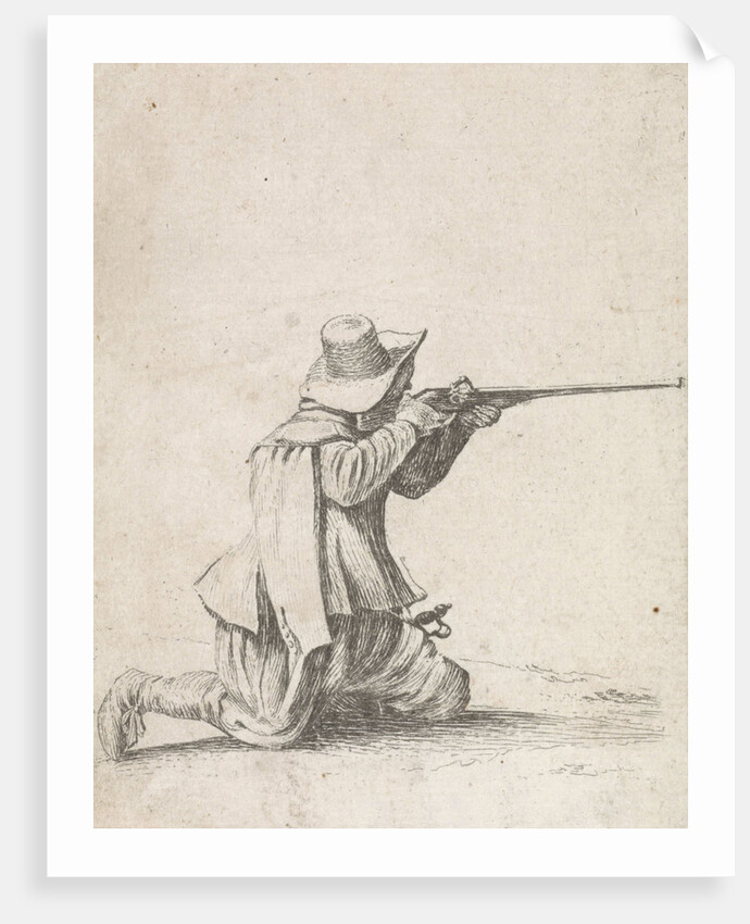 Kneeled soldier, his rifle berthing by Philips Wouwerman