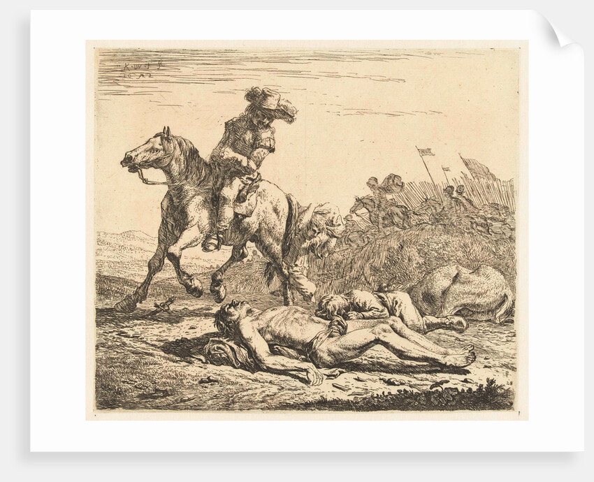 Battlefield soldier on horseback and two deaths by Karel Dujardin
