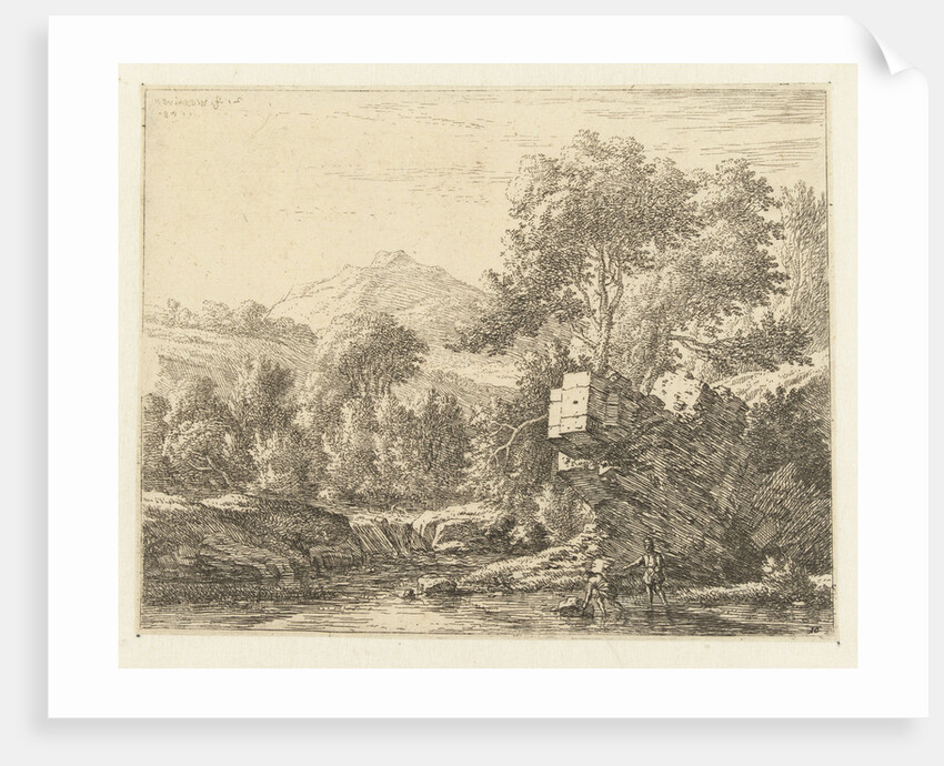 Two men at a stone in the water by Karel Dujardin
