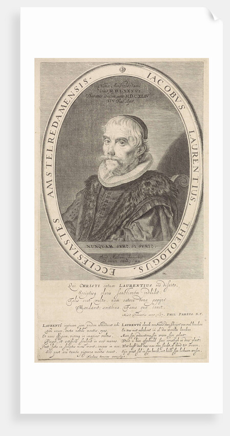 Portrait of the Amsterdam theologian Jacobus Laurentius by Theodor Matham