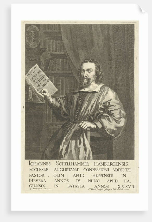 Portrait of Pastor Johannes Schellhammer, sitting at a desk by Hendrik Bary