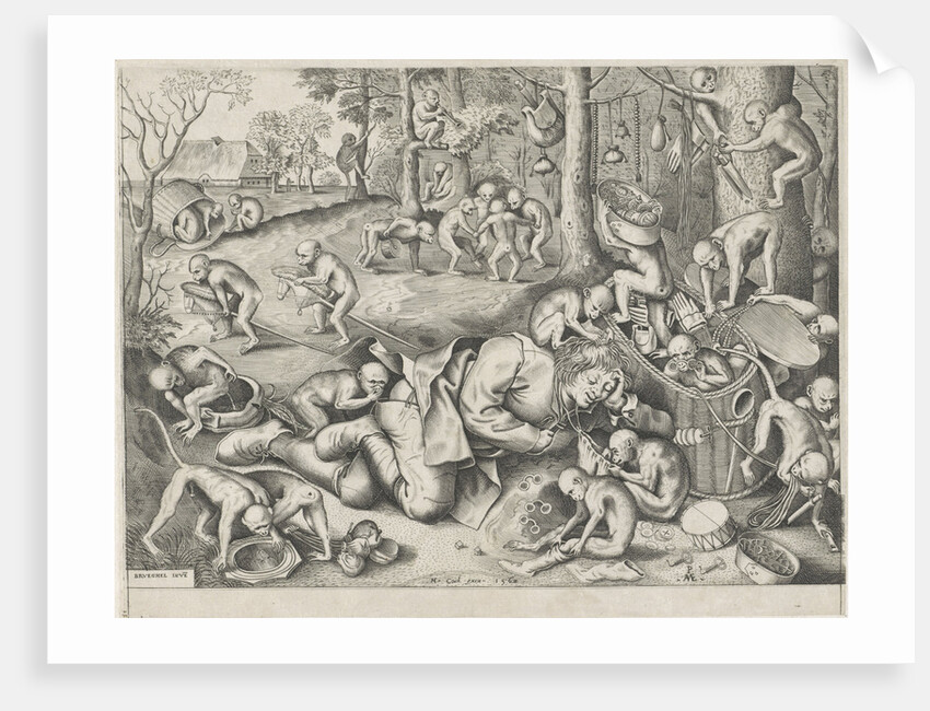Peddler robbed by monkeys by Hieronymus Cock