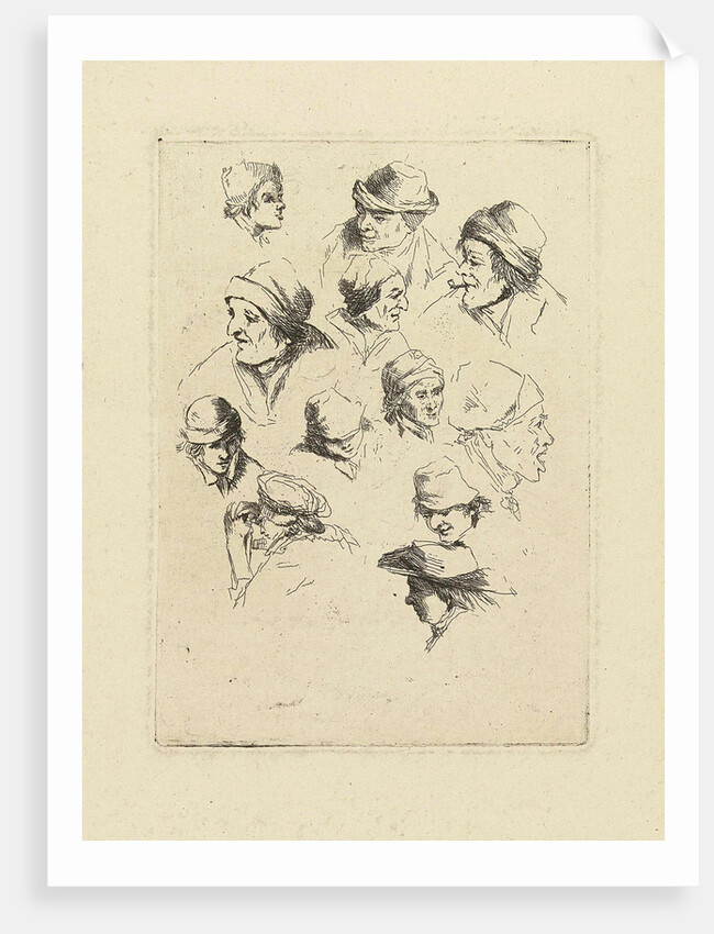 Study Sheet with twelve heads by Marie Lambertine Coclers