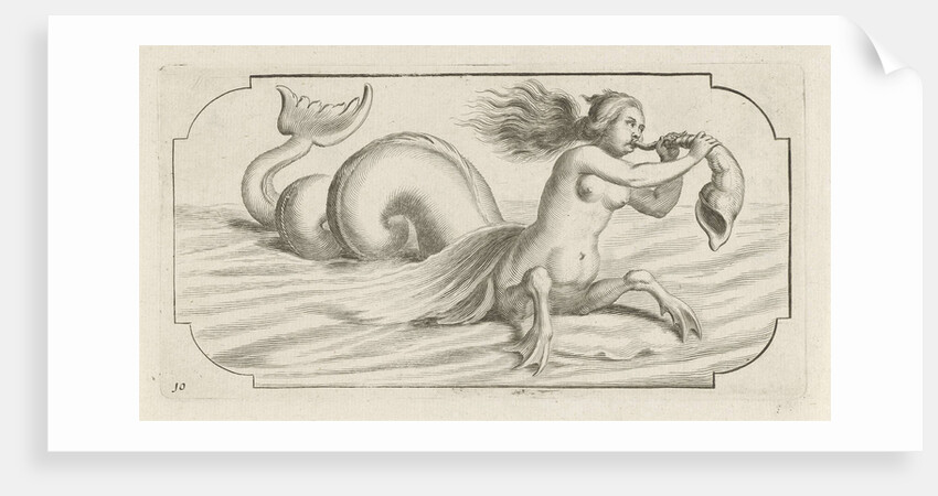 Female figure blowing on a conch by Justus Danckerts