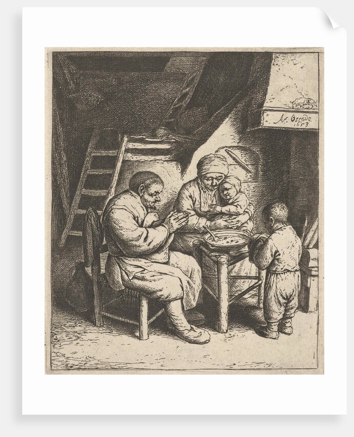 Family at the table for the meal by Adriaen van Ostade